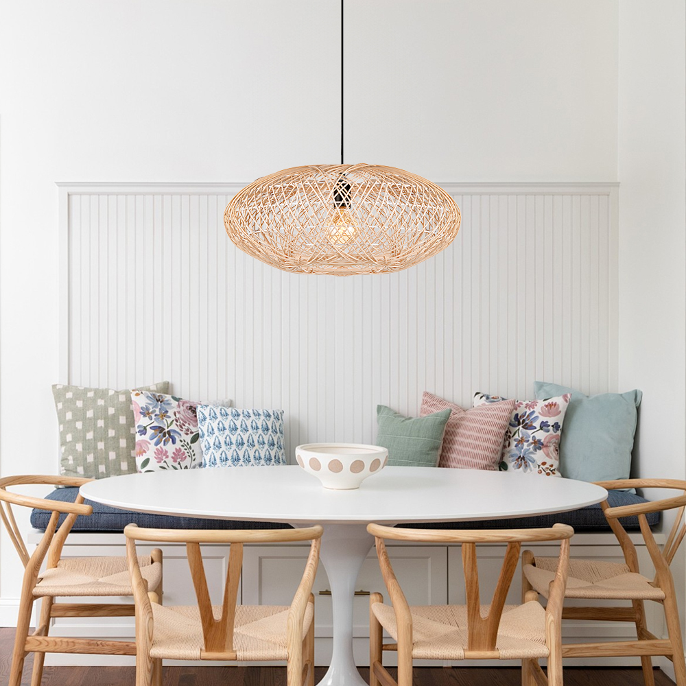 Handmade Rattan Oval Pendant Light for Dining Room-Handwovenlamp