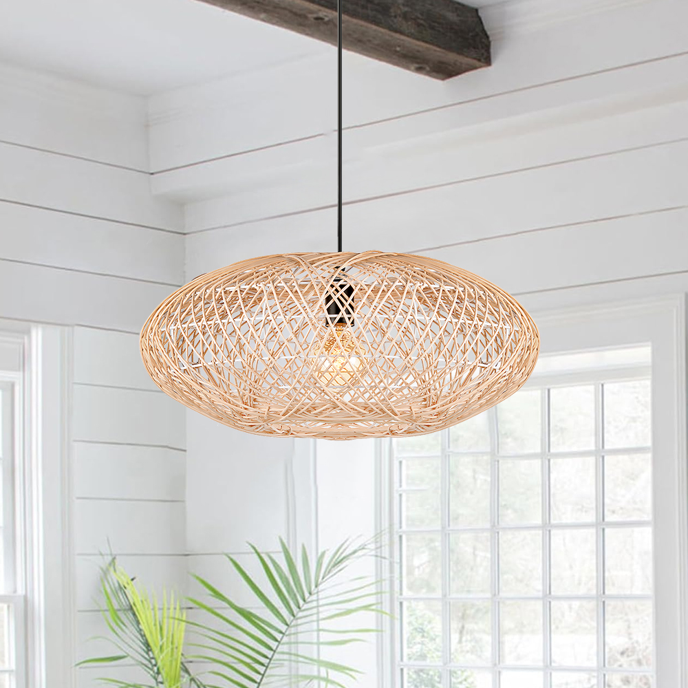 Handmade Rattan Oval Pendant Light for Dining Room-Handwovenlamp