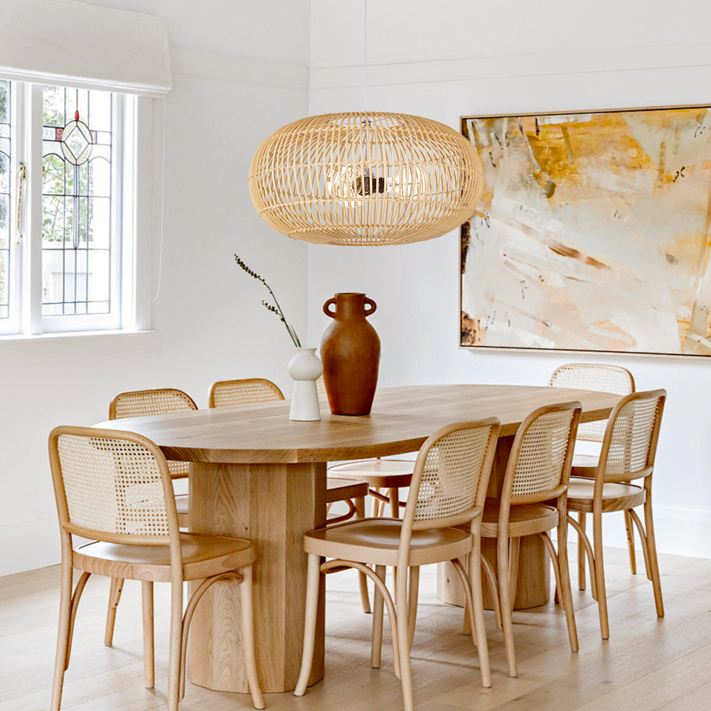 3 Bulbs Hanging Chandelier Medieval Style Dining Room Rattan Pendant Light-Handwovenlamp