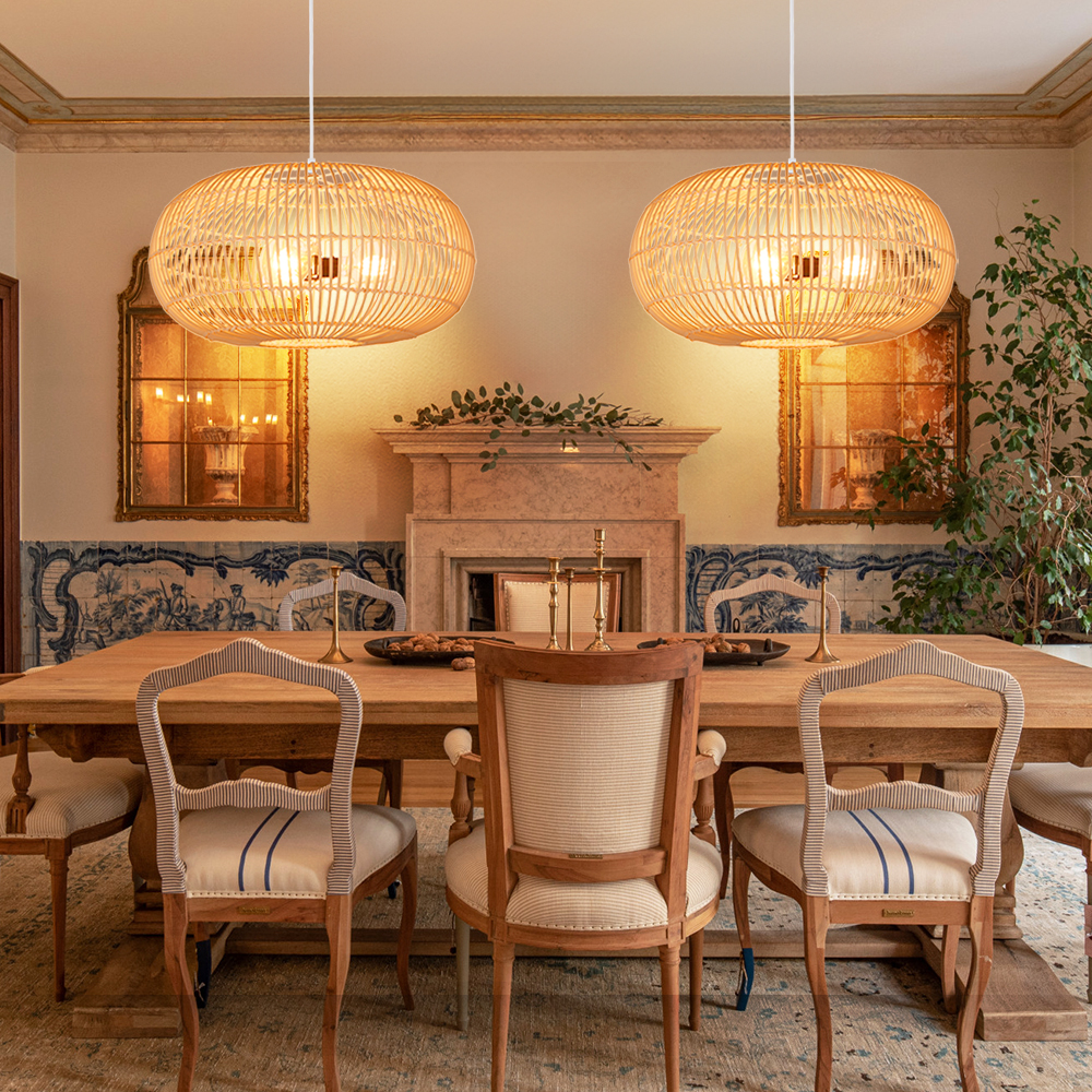 3 Bulbs Hanging Chandelier Medieval Style Dining Room Rattan Pendant Light-Handwovenlamp