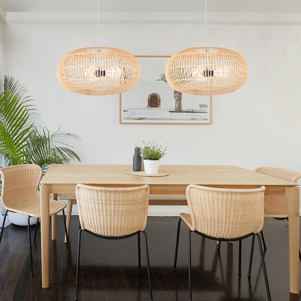 3 Bulbs Hanging Chandelier Medieval Style Dining Room Rattan Pendant Light-Handwovenlamp