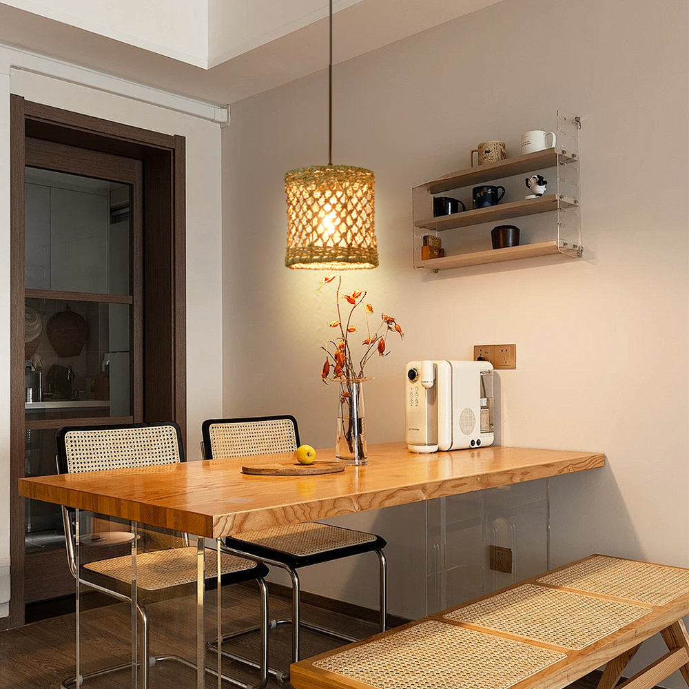 Mini Seagrass Rattan Pendant Lamp Cylindrical Hollow Lampshade-Handwovenlamp