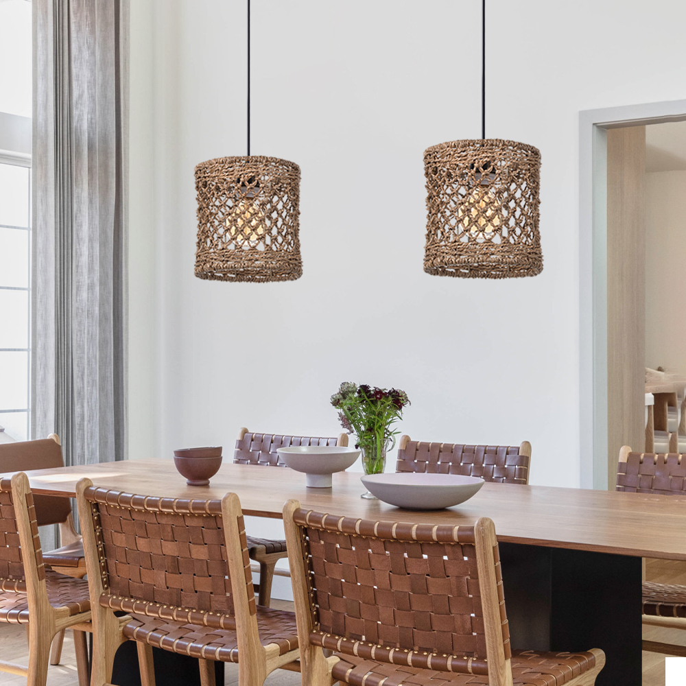 Mini Seagrass Rattan Pendant Lamp Cylindrical Hollow Lampshade-Handwovenlamp