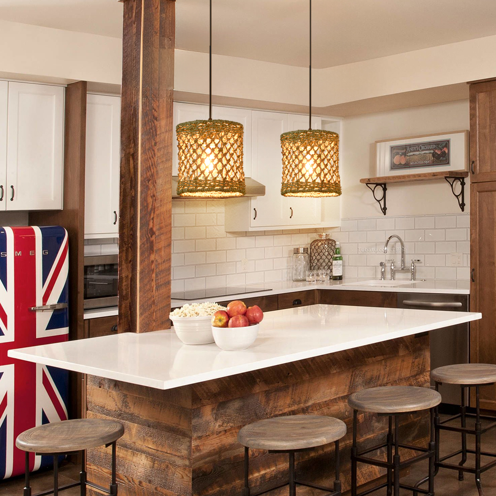 Mini Seagrass Rattan Pendant Lamp Cylindrical Hollow Lampshade-Handwovenlamp