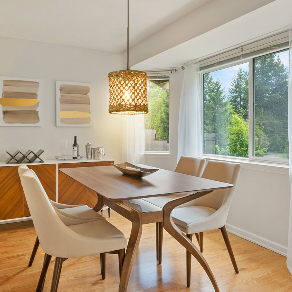 Mini Seagrass Rattan Pendant Lamp Cylindrical Hollow Lampshade-Handwovenlamp