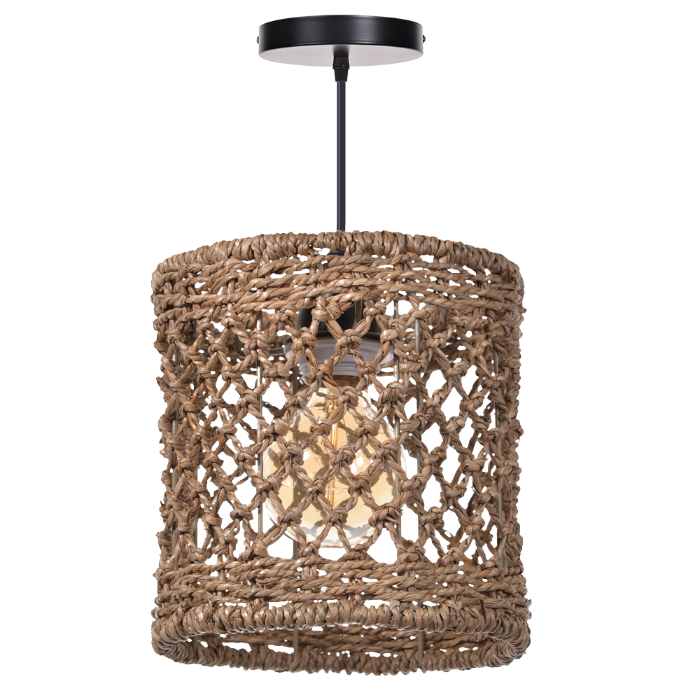 Mini Seagrass Rattan Pendant Lamp Cylindrical Hollow Lampshade-Handwovenlamp