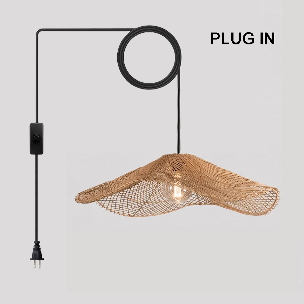 Handwoven Straw Hat Restaurant Pendant Light Wabi-sabi Style Rattan Chandelier-Handwovenlamp