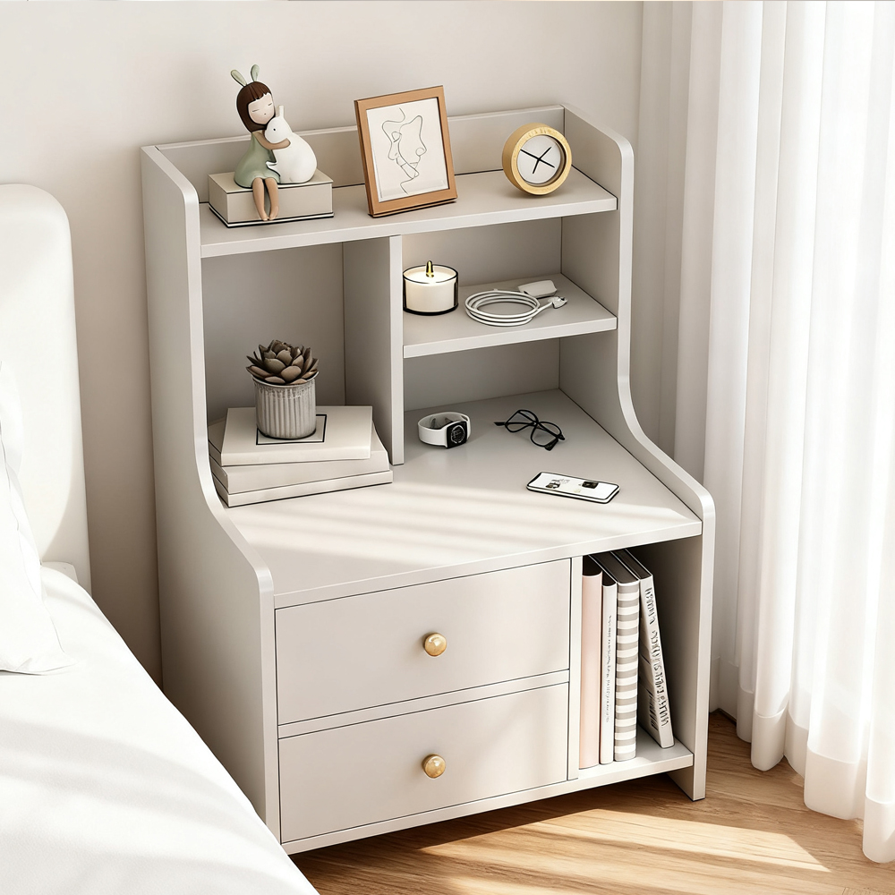 Modern Open Bedroom White Bedside Table Storage Cabinet