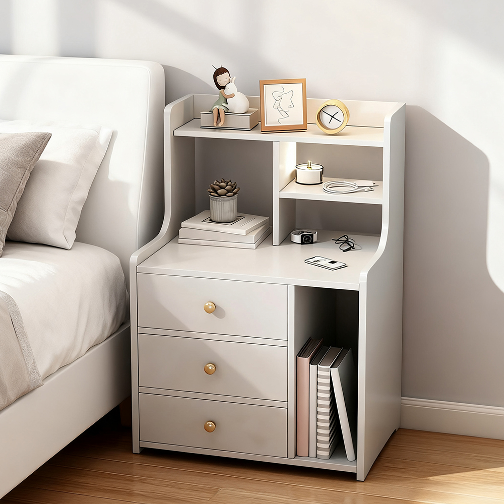 Modern Open Bedroom White Bedside Table Storage Cabinet