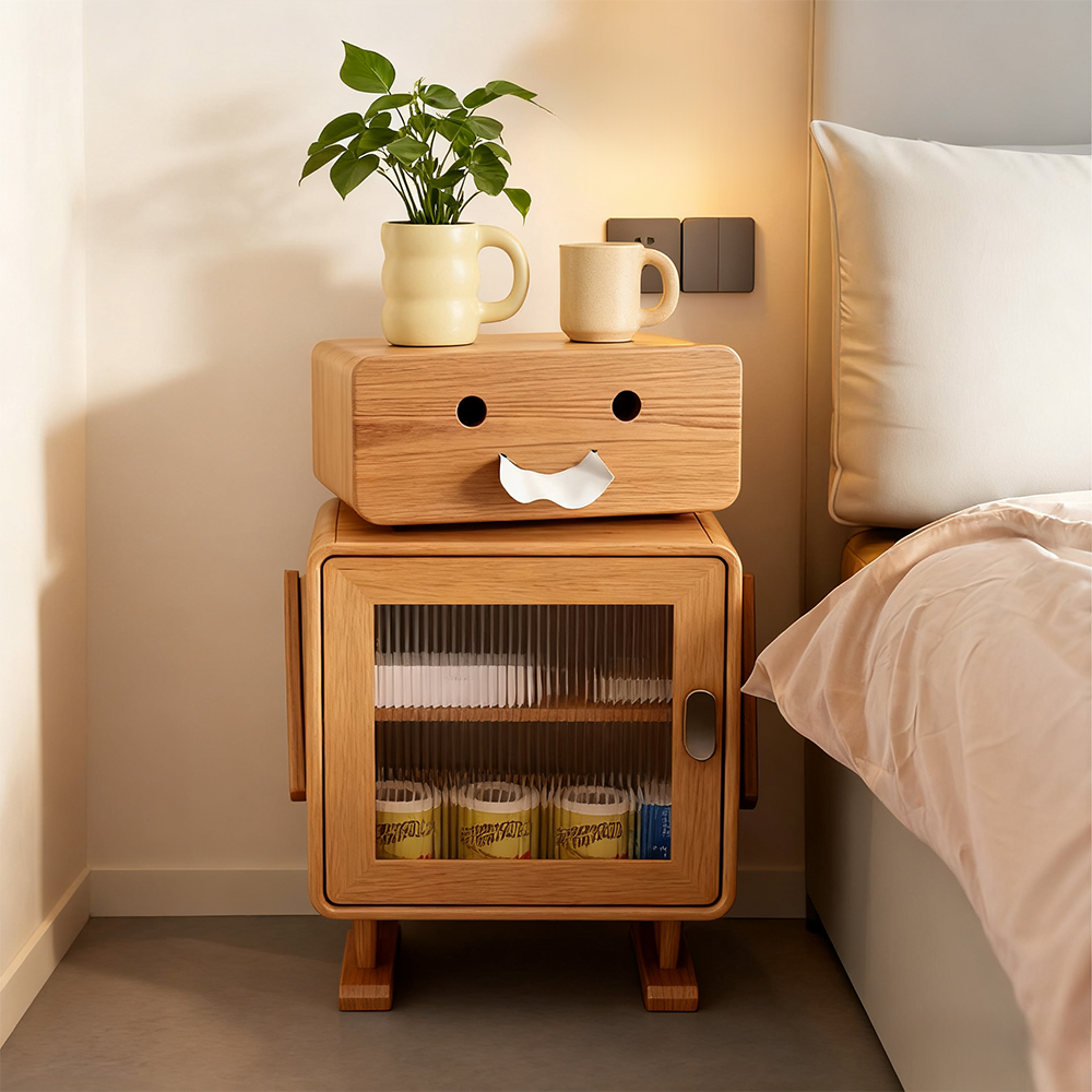 Robot Shape Bedroom Bedside Table Solid Wood Storage Cabinet Children's Bedside Cabinet