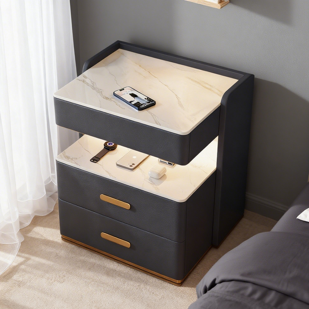 Free Installation Smart Bedside Table Multifunctional Solid Wood Bedside Storage Cabinet