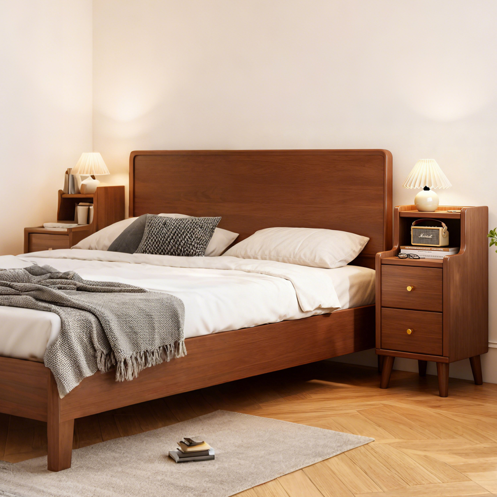 Walnut Simple Bedroom Bedside Table Solid Wood Small Storage Cabinet