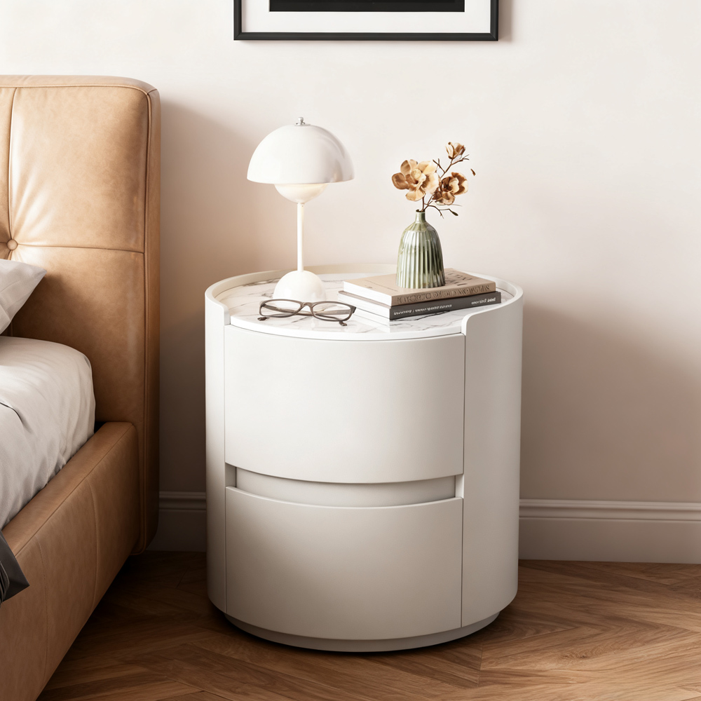 Modern Simple Double Drawer Cylindrical Bedside Table Bedroom Living Room Storage Cabinet