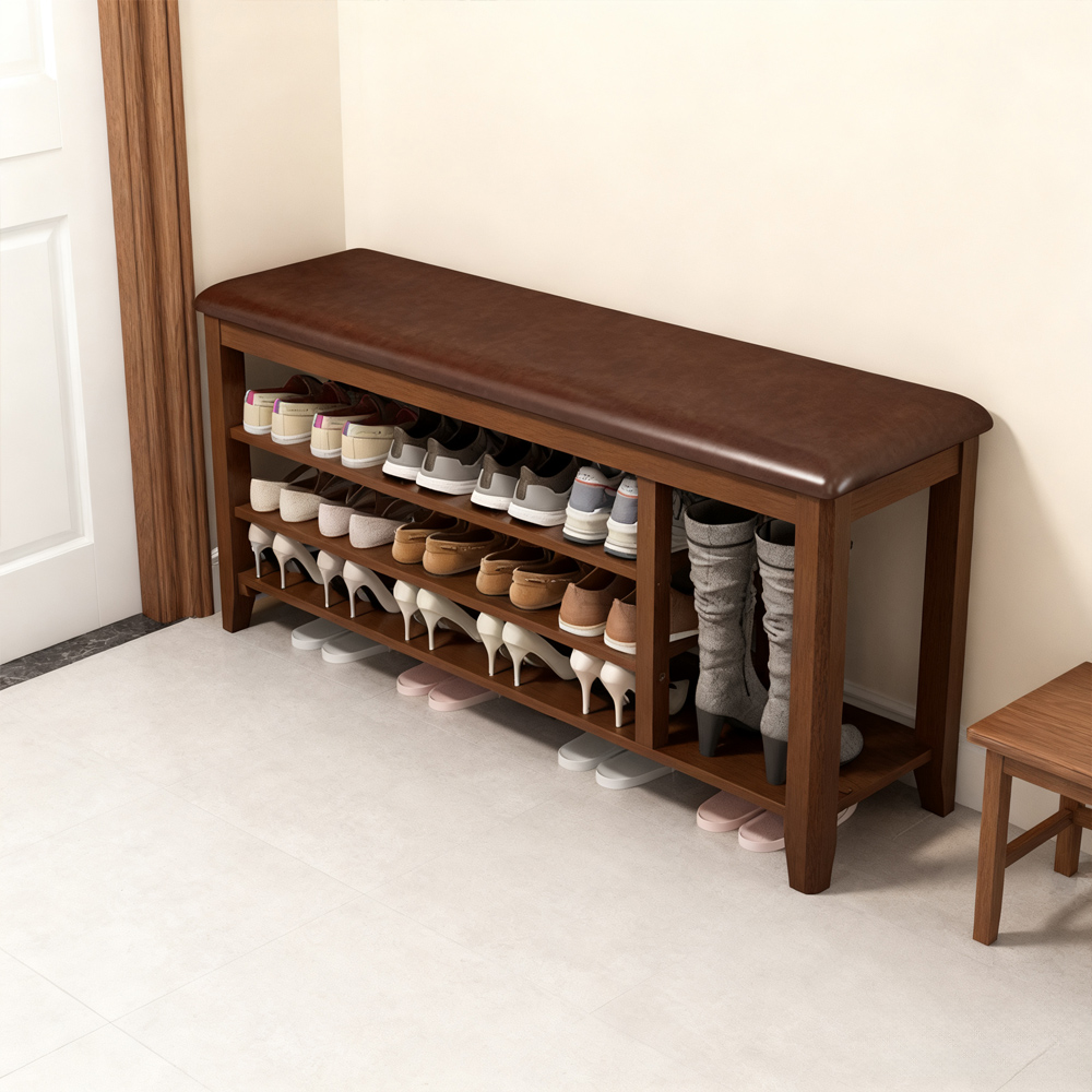 Solid Wood Shoe Changing Stool with Soft Cushion for Door Entrance