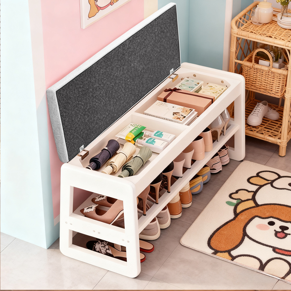 Solid Wood Shoe Changing Stool Entryway Storage Multi Function Hallway Storage Stool