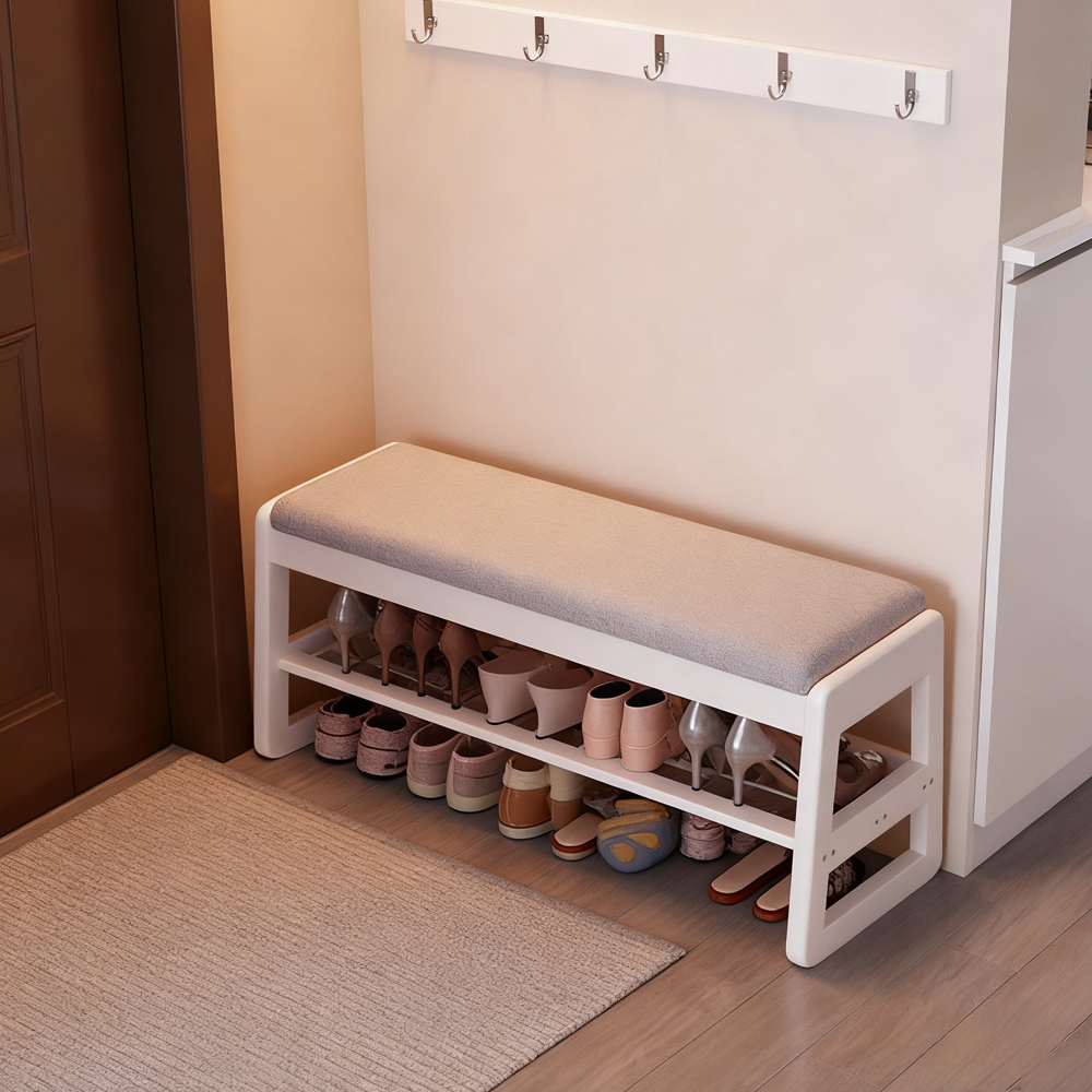 Solid Wood Shoe Changing Stool Entryway Storage Multi Function Hallway Storage Stool