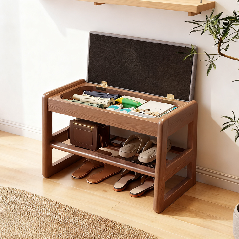 Solid Wood Shoe Changing Stool Entryway Storage Multi Function Hallway Storage Stool