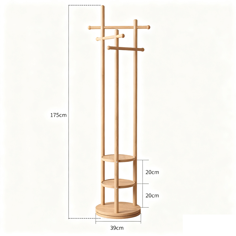 Nordic Style Solid Wood Rotating Coat Rack with Multi-Function Storage