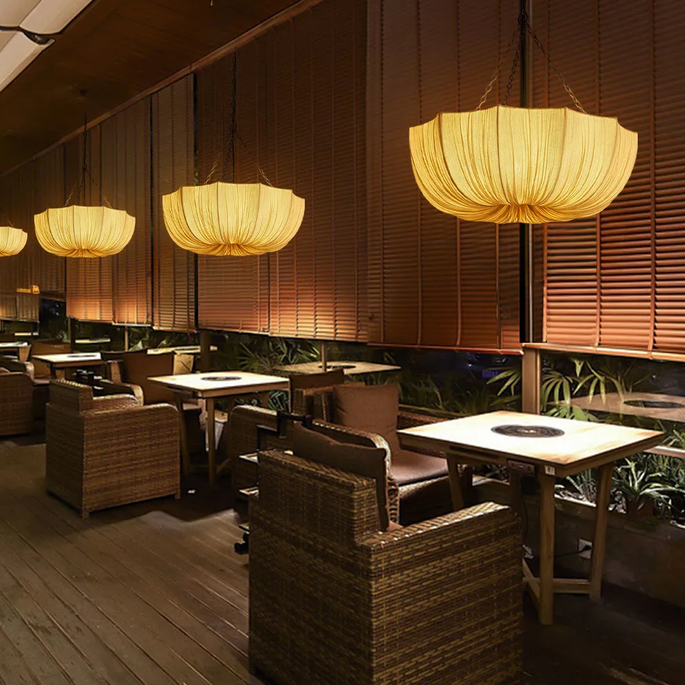 French Vintage Fabric Pendant Light Wabi-sabi Dining Room Decorative Lamps-Handwovenlamp