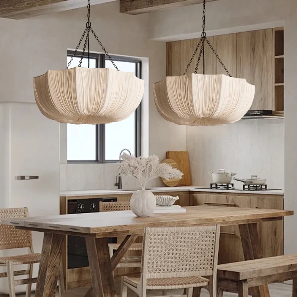 French Vintage Fabric Pendant Light Wabi-sabi Dining Room Decorative Lamps-Handwovenlamp