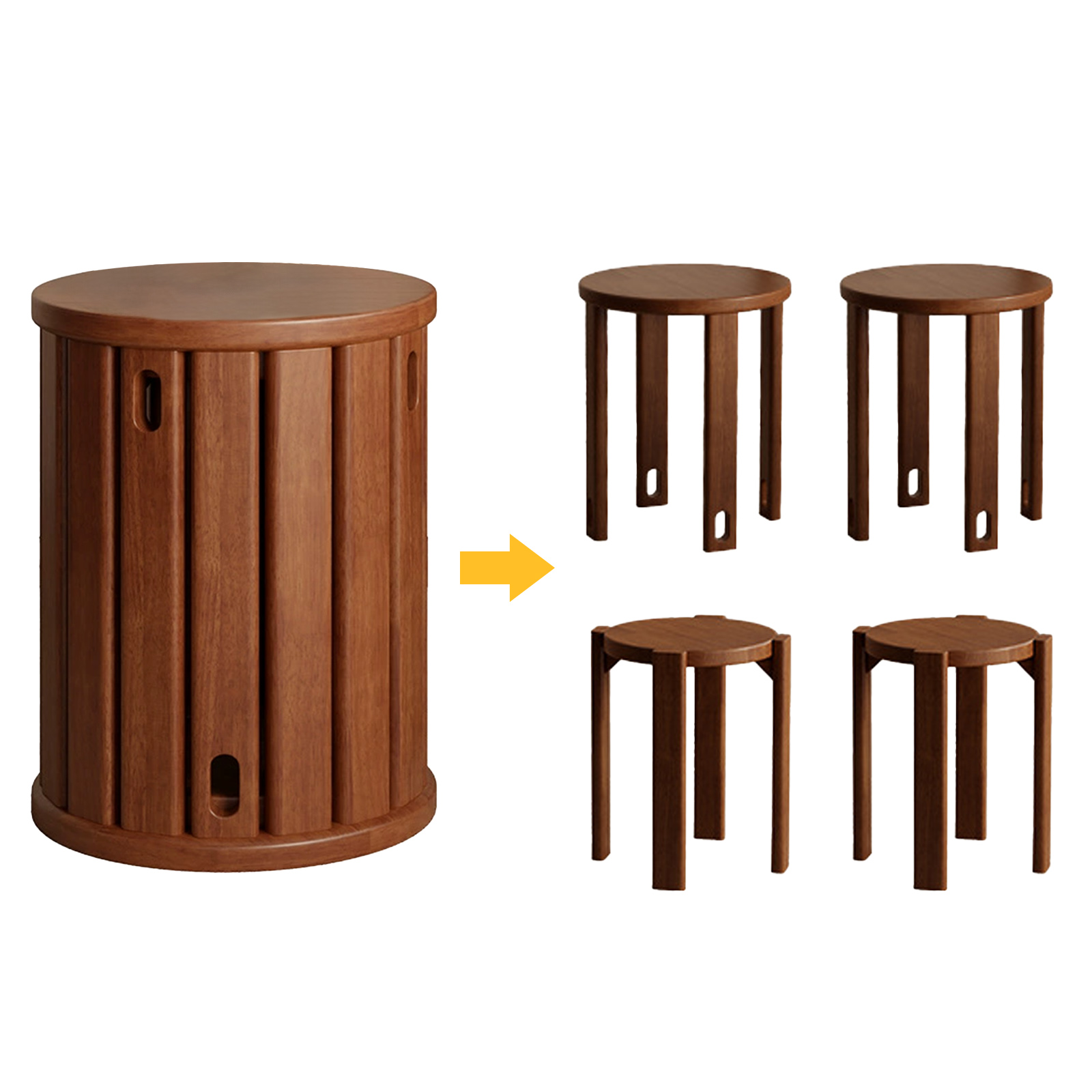 Japanese Solid Wood Folding Stool Living Room Tea Table Round Stool 2 In 1