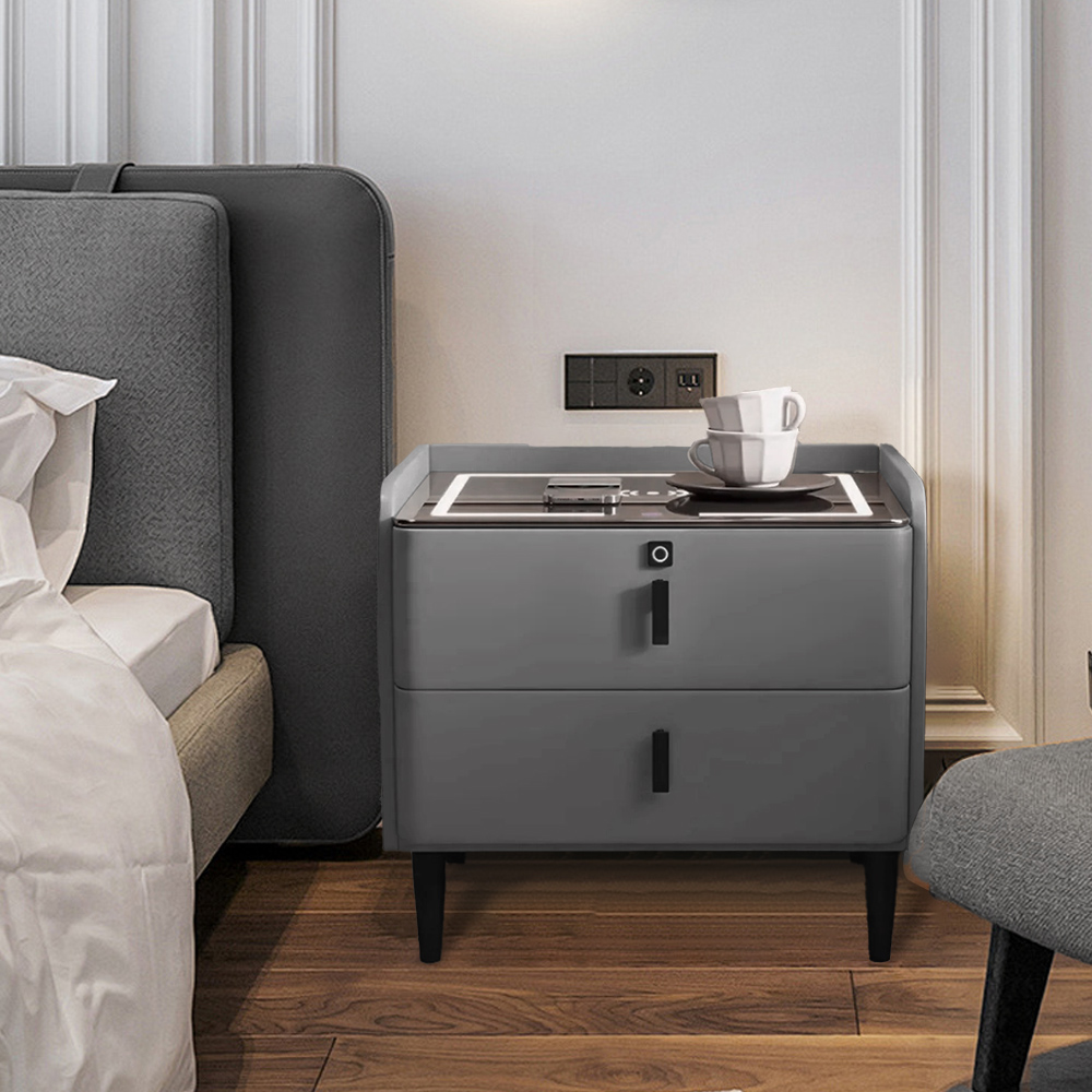 Smart Bedside Table Multifunctional Cabinet With Light Wireless Charging Speaker Fingerprint Unlocking