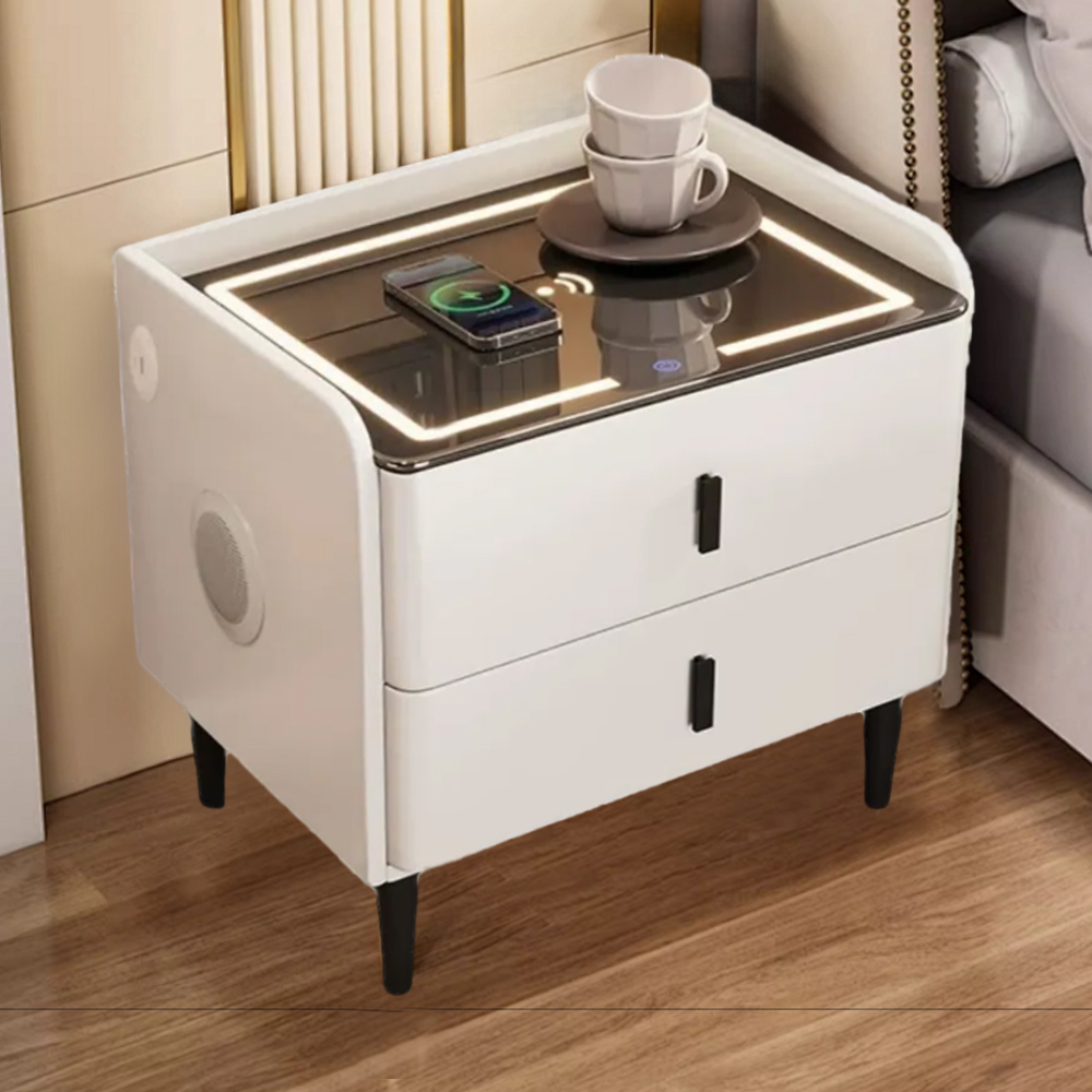 Smart Bedside Table Multifunctional Cabinet With Light Wireless Charging Speaker Fingerprint Unlocking