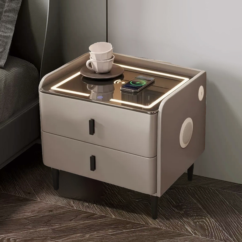 Smart Bedside Table Multifunctional Cabinet With Light Wireless Charging Speaker Fingerprint Unlocking