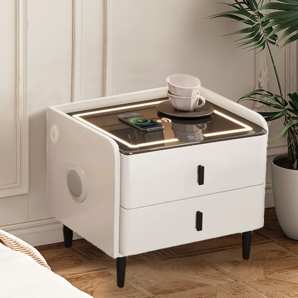 Smart Bedside Table Multifunctional Cabinet With Light Wireless Charging Speaker Fingerprint Unlocking