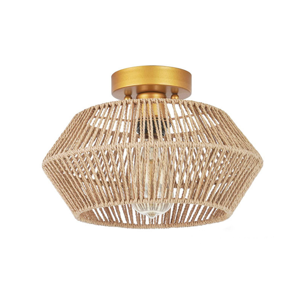 Irregular Flush Mount Ceiling Light Hallway Wicker Rope Light Fixture-Handwovenlamp