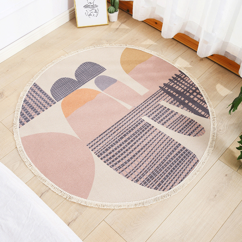 Round floor mat bedroom bedside living room decorative carpet-Handwovenlamp