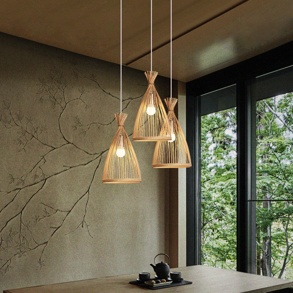 Japanese Bedroom Bamboo Chandelier 3-light Balcony Chandelier-Handwovenlamp