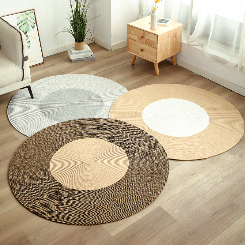 Nordic jute braided tassel floor mat rope balcony floor-to-ceiling window carpet-Handwovenlamp