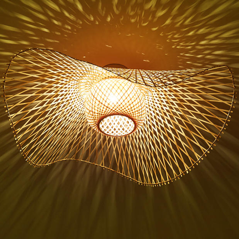 Large Hat-shape Bamboo Ceiling Light For Bedroom-Handwovenlamp