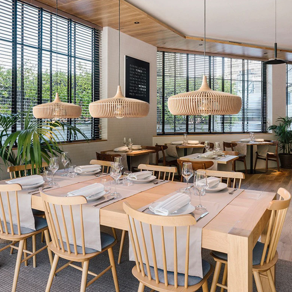 Retro Natural Wood Pendant Light Lampshade For Dining Room-Handwovenlamp