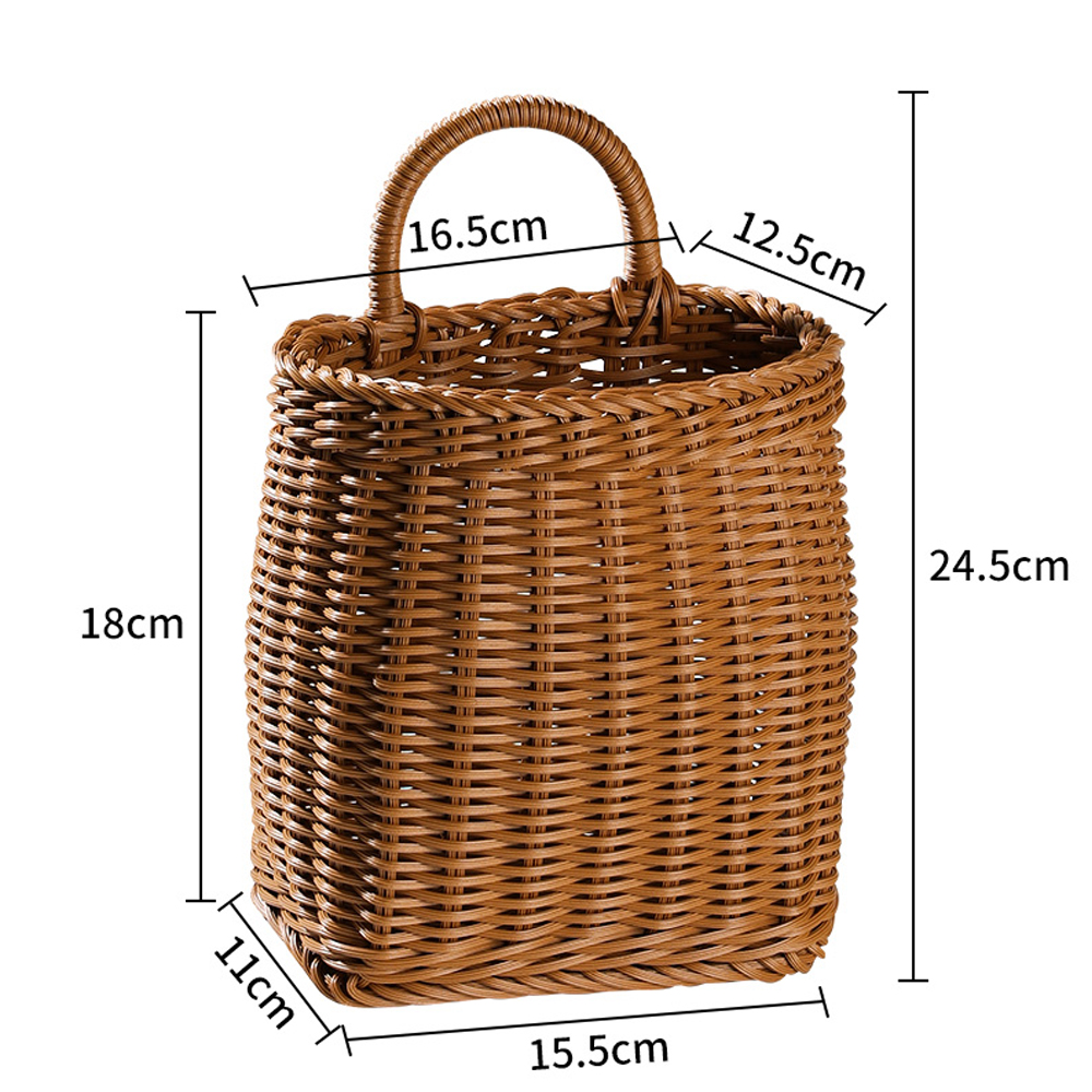 Nordic woven basket kitchen storage basket retro wall hanging basket portable small flower basket kitchen utensils hanging basket-Handwovenlamp