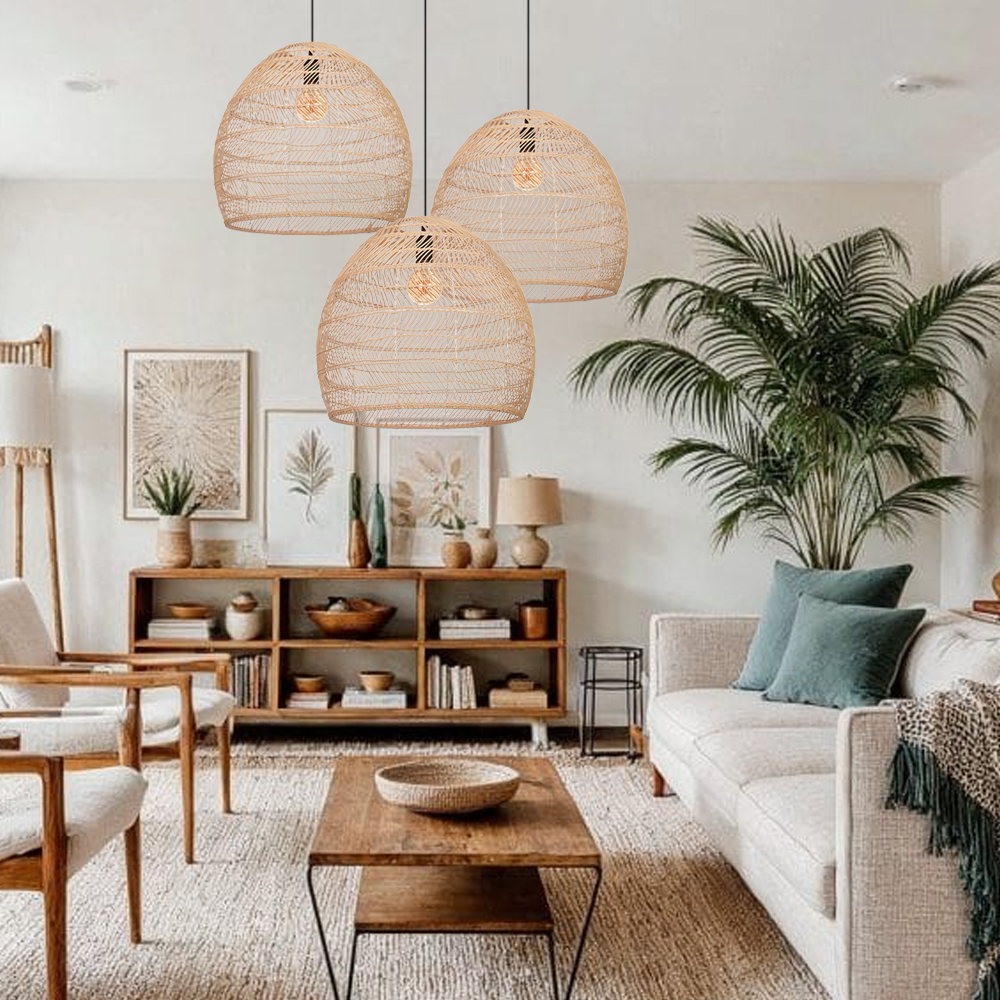Restaurant Decorative Lighting Fixtures Rattan Pendant Lights
