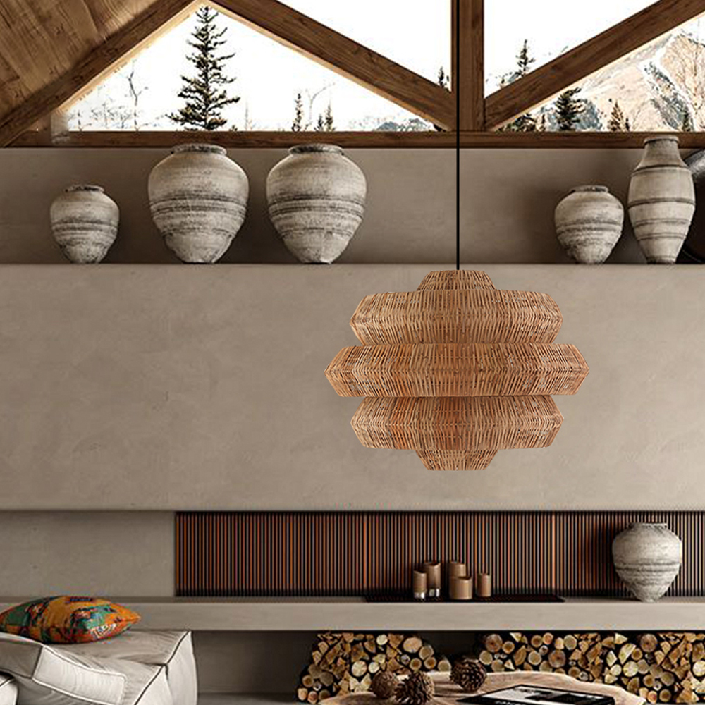 Oversize Rattan Chandelier For Spacious Space Wabi-sabi Retro Lighting fixture-Handwovenlamp