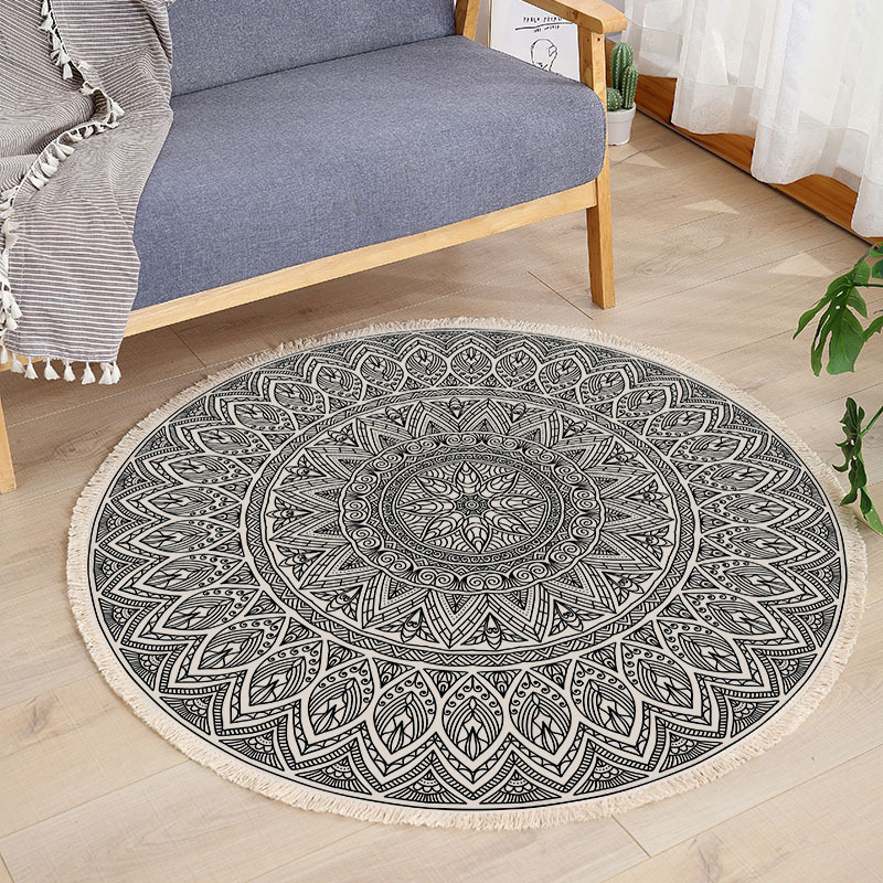 Round floor mat bedroom bedside living room decorative carpet-Handwovenlamp