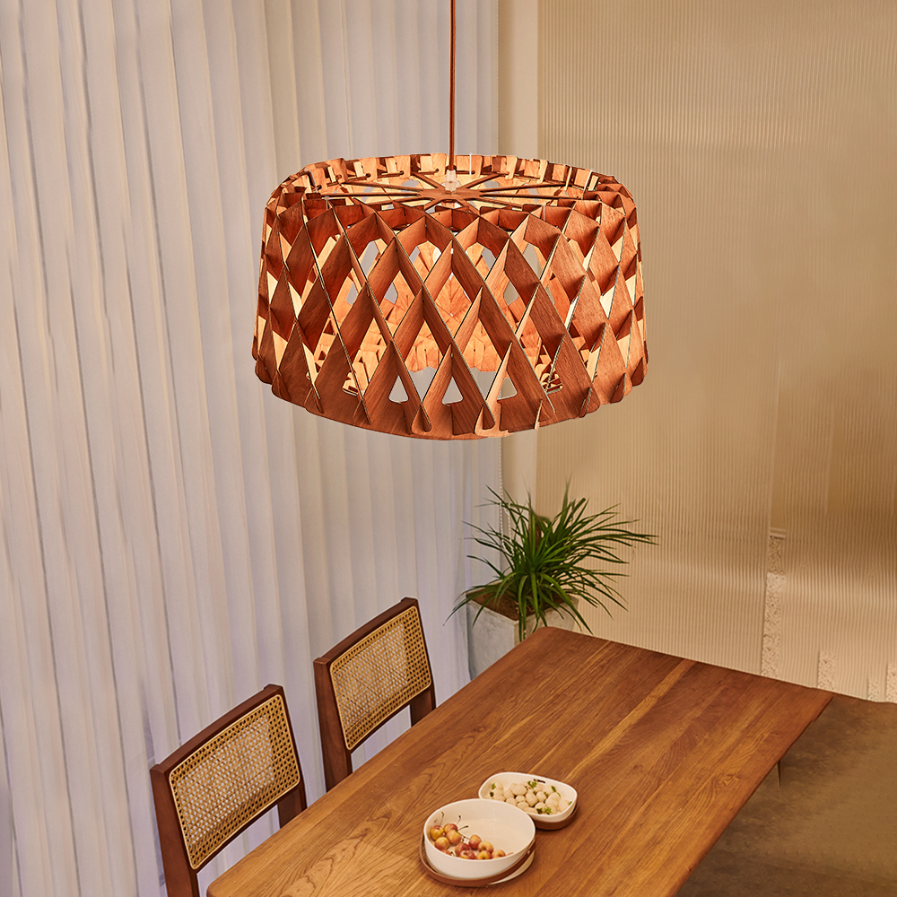 Wabi-Sabi Wooden Pendant Light Dining Room Basswood Chandelier-Handwovenlamp