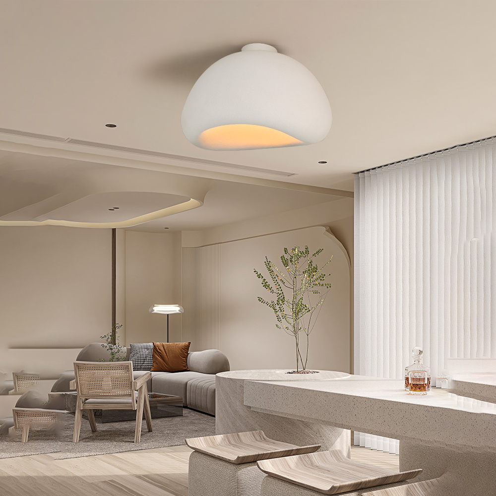 Simple Cream Flush Mount Ceiling Light For Living Room-Handwovenlamp