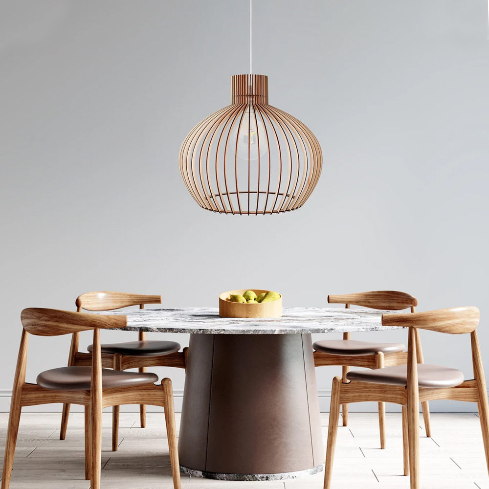 Modern Scandinavian Style DIY Ceiling Mount Wood Pendant Lighting Lamp Shade-Handwovenlamp