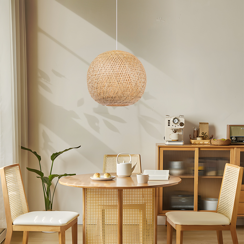 Spherical Bamboo Pendant Light for Bedroom Dining Room-Handwovenlamp