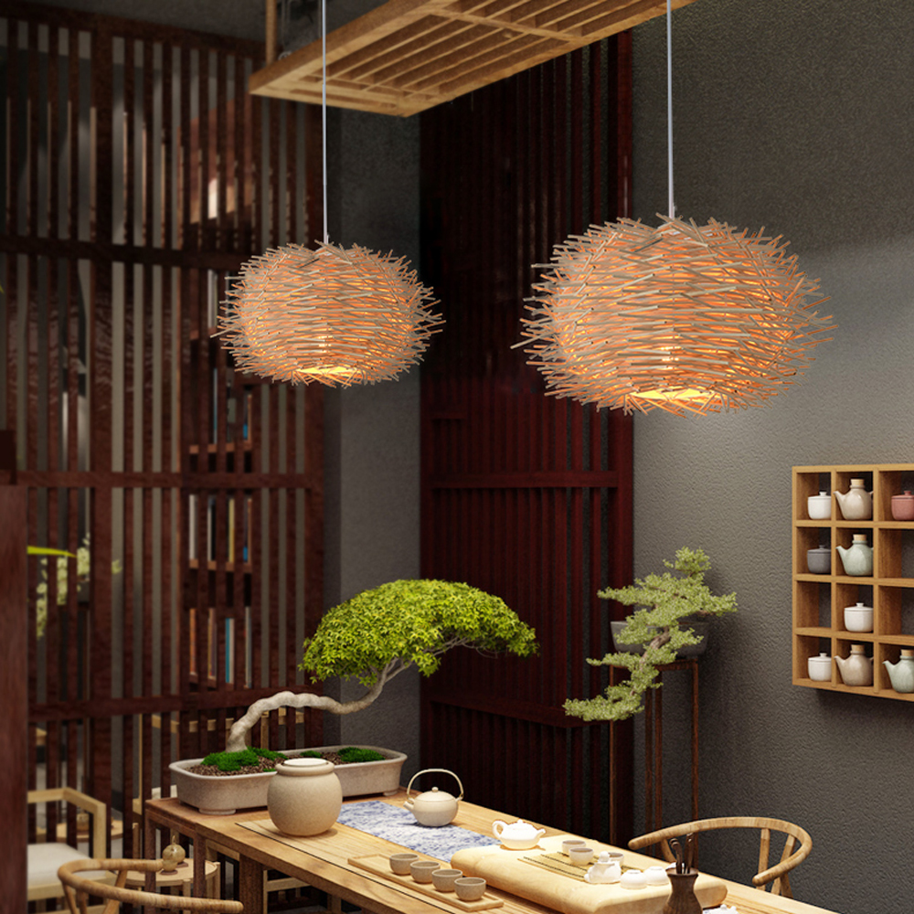 Rattan Weaving Bird Nest Light Creative Art Home Decor Handmade Lampshade-Handwovenlamp