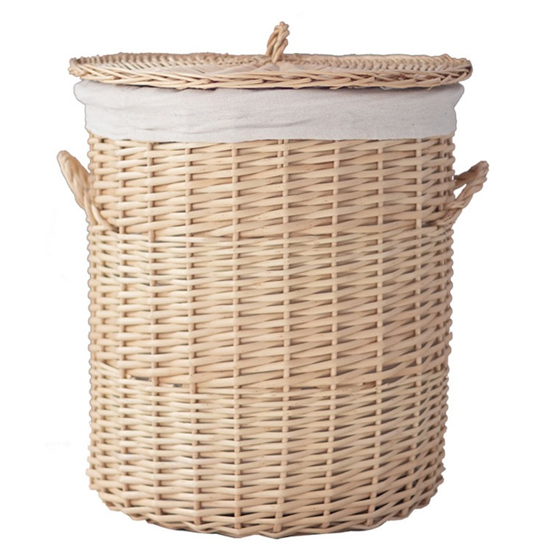 Hand-woven rattan clothes storage basket with lid for living room-Handwovenlamp