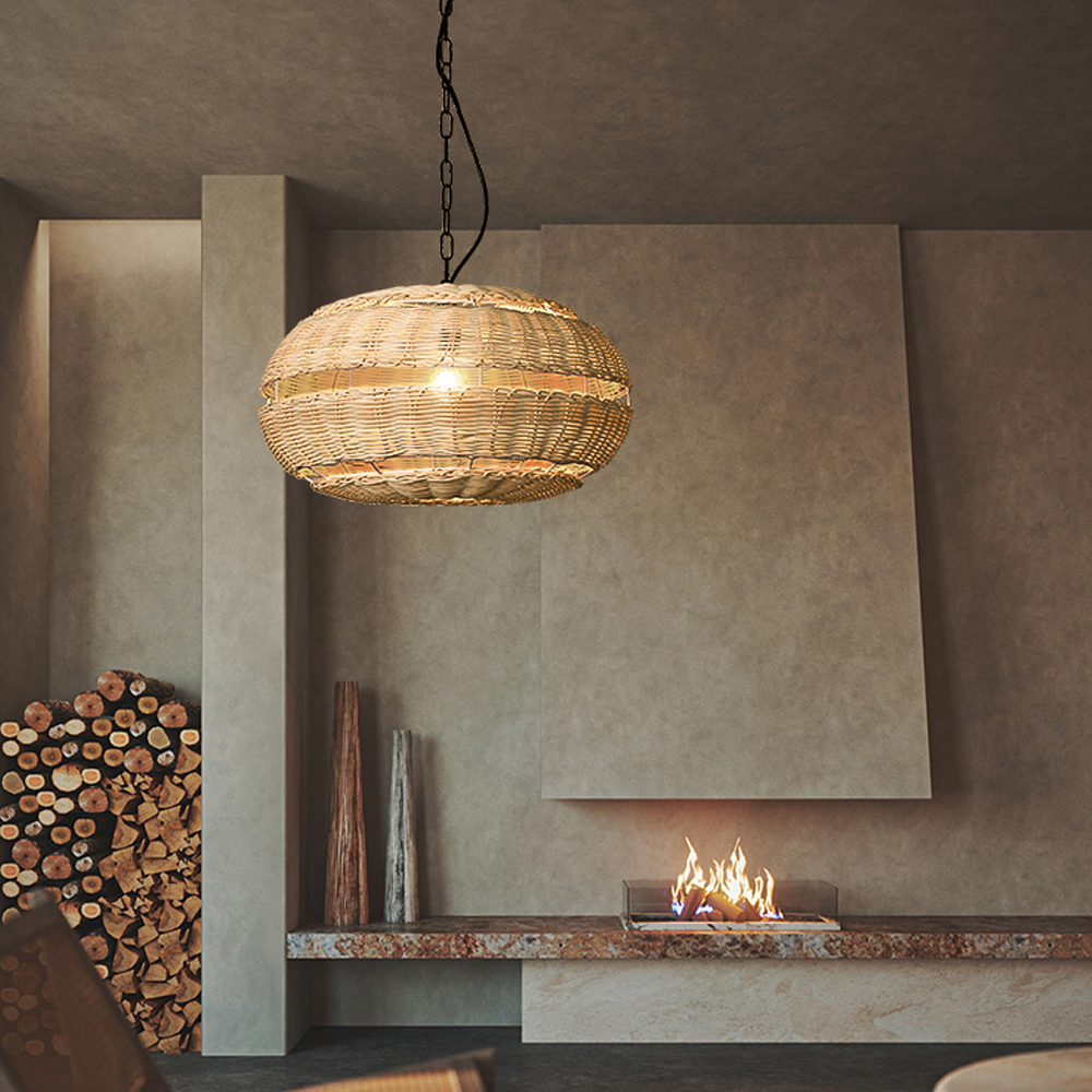 Living Room Rattan Pendant Light Shade Wabi-sabi Style Hanging Lamp-Handwovenlamp