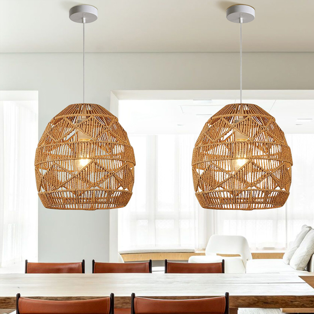 Hand-woven Hanging Lamp Farmhouse Vintage Rope Pendant Light Nordic Home Decor Chandelier-Handwovenlamp