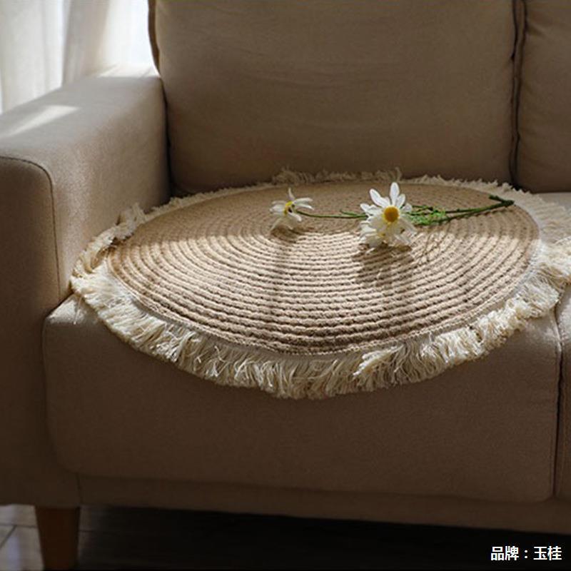 Nordic jute braided tassel floor mat rope balcony floor-to-ceiling window carpet-Handwovenlamp