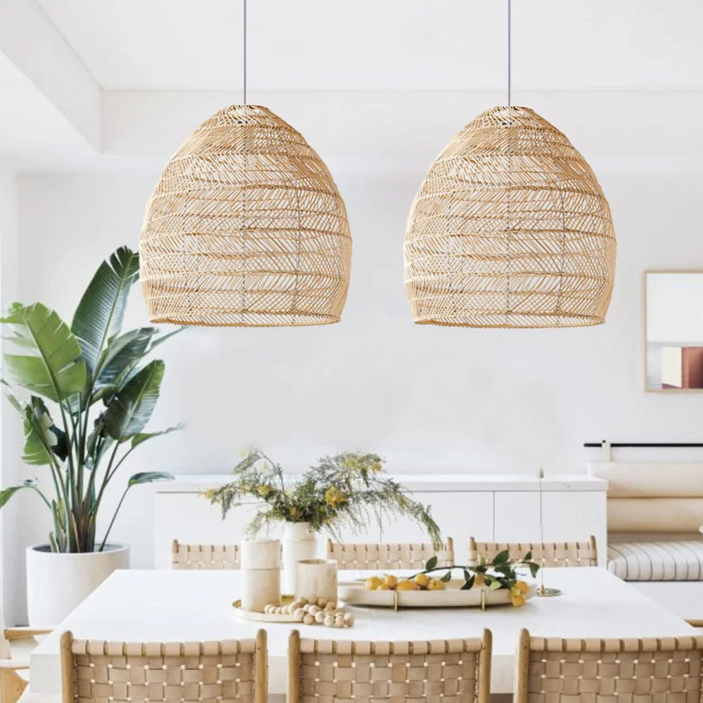 Boho Kitchen Island Lighting DIY Natural Rattan Chandelier Lamp Shades-Handwovenlamp