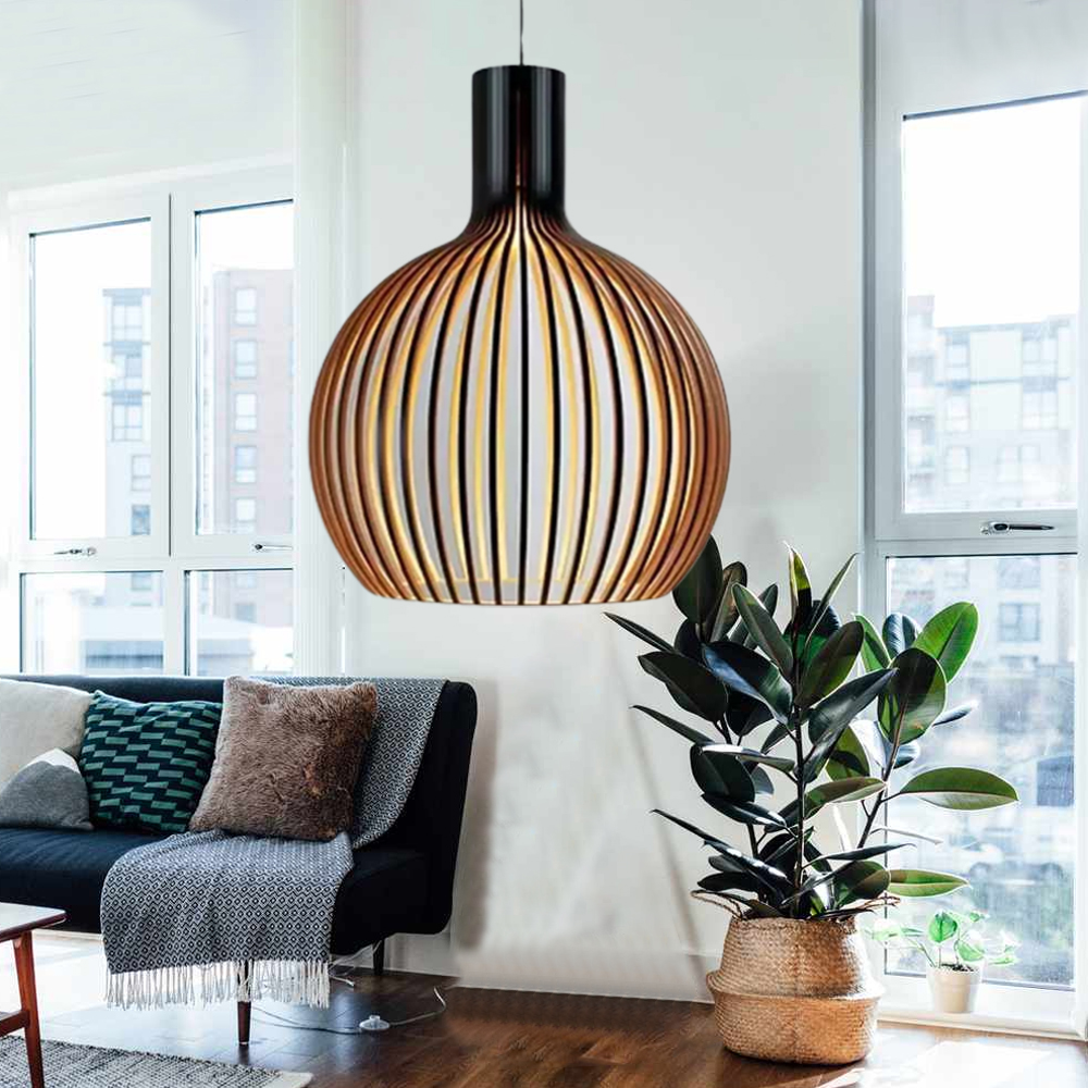 Modern Wooden Pendant Light Fixture Nordic Creative Birdcage Chandelier-Handwovenlamp